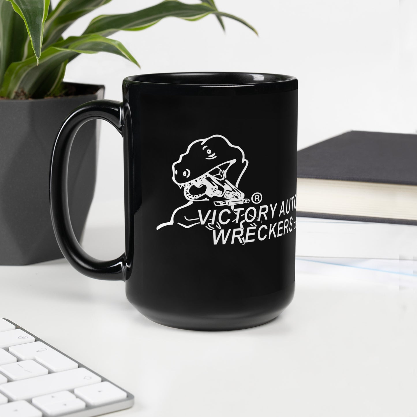 Victory Auto Wreckers Black Glossy Mug